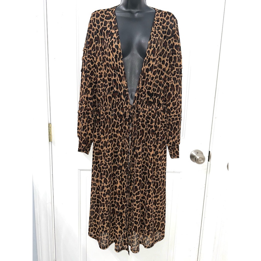 Ember leopard print semi sheer duster kimono/cover up - Picture 1 of 6